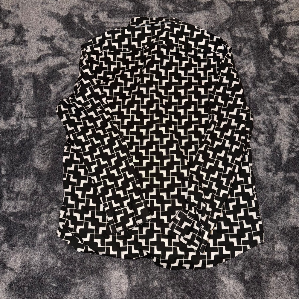 Express Slim 1MX Mens XL Black White Geometric Long Sleeve Button Up Shirt - Picture 7 of 7